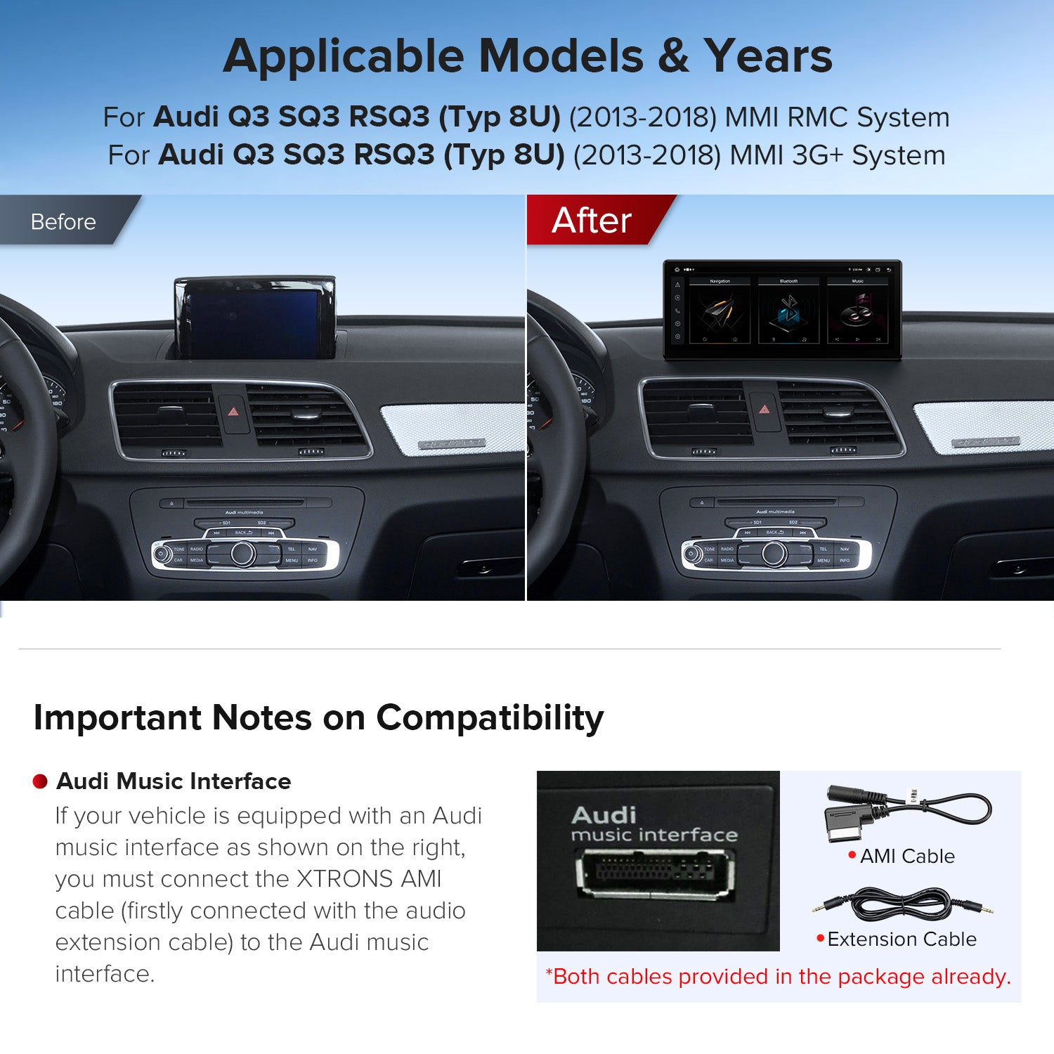XTRONS Audi Q3 12.3in Android Head Unit Car Stereo QLA23Q3
