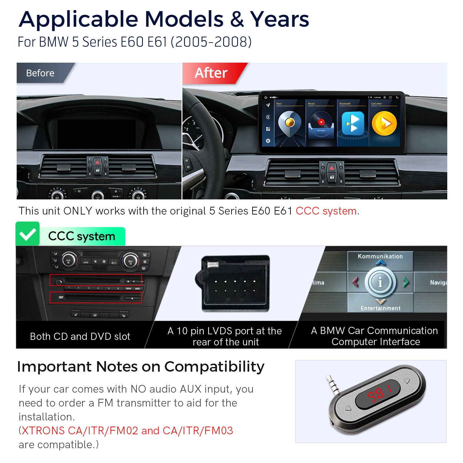 XTRONS QL Series Custom-Fit Android Head Unit 12.3in BMW 5 Series