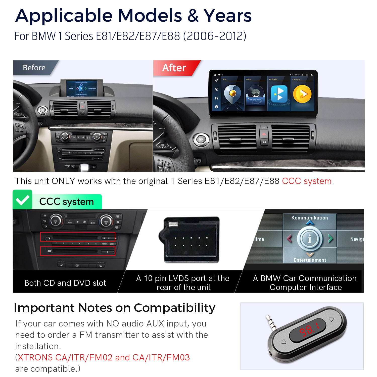 XTRONS QLB22CCB12E87C 12.3in Android 13 Head Unit for BMW 1 Series
