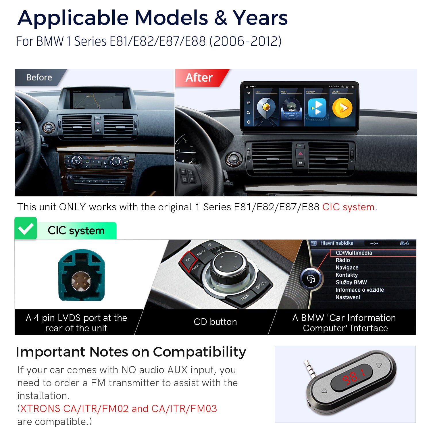 XTRONS BMW 1 Series 12.3 Inch Android Head Unit with CarPlay and Android Auto