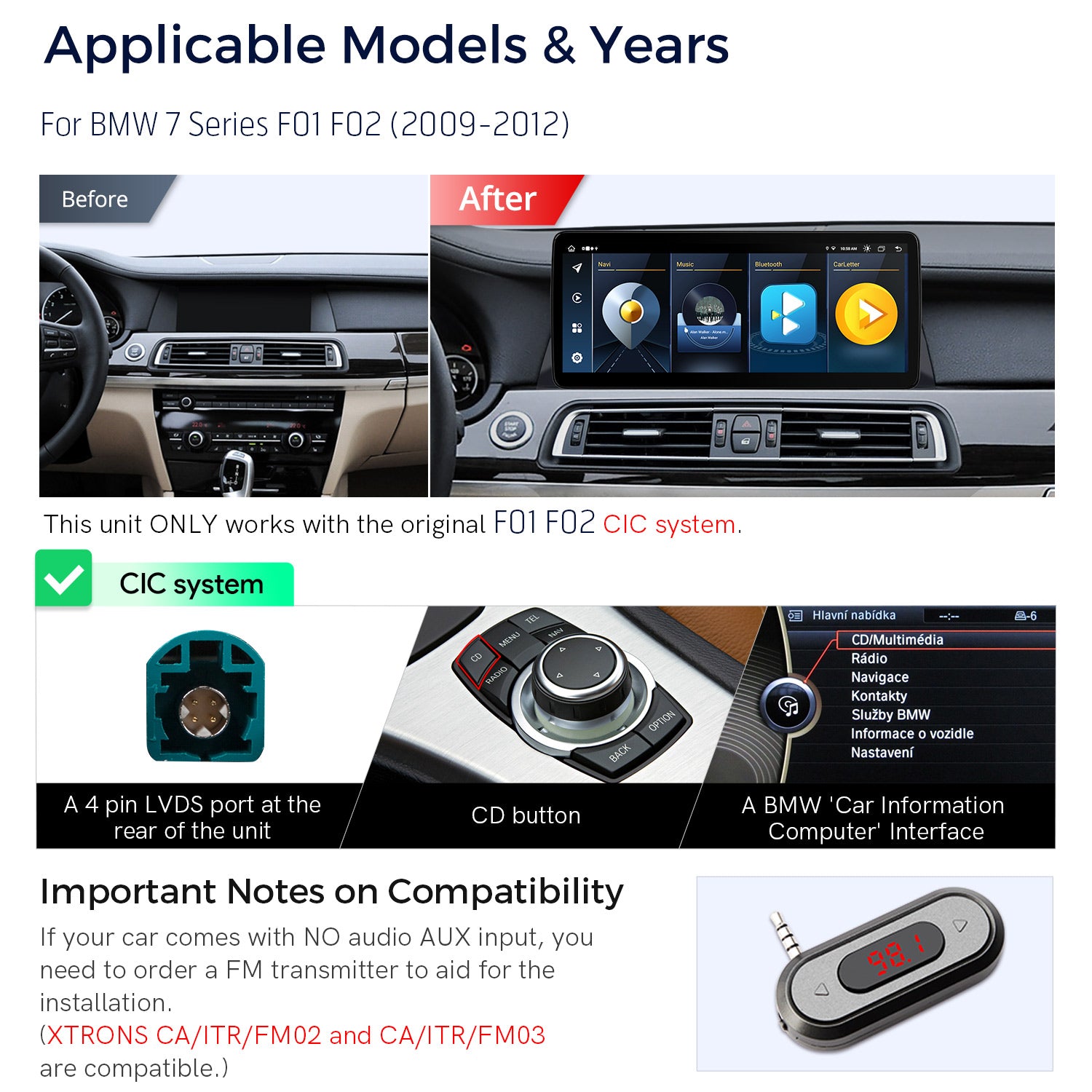 XTRONS QL Series BMW 7 Series 12.3in Android 13 Head Unit Car Stereo Wireless CarPlay