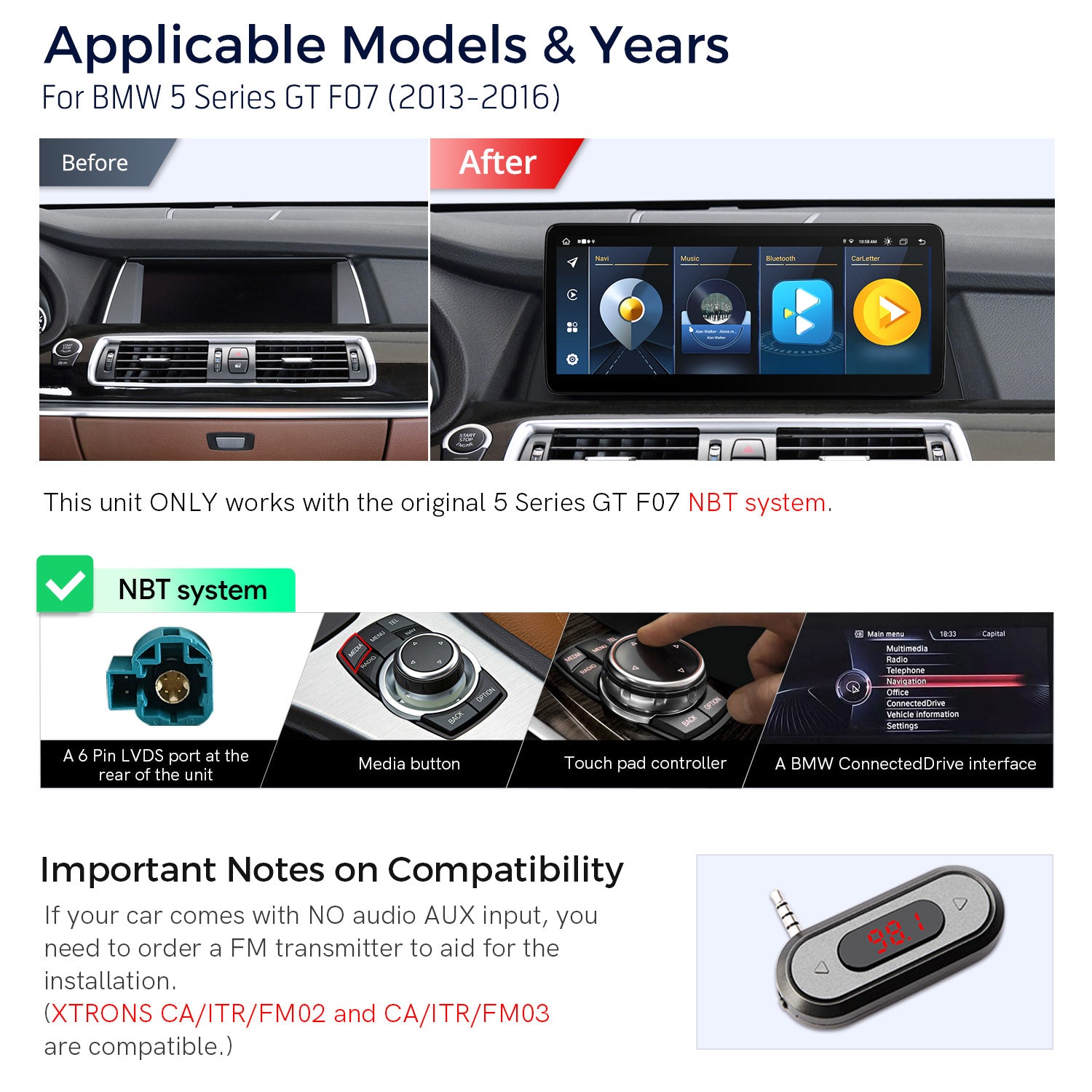 XTRONS QLB22NB12FVGT 12.3in Android Car Stereo Custom-Fit BMW 5 Series