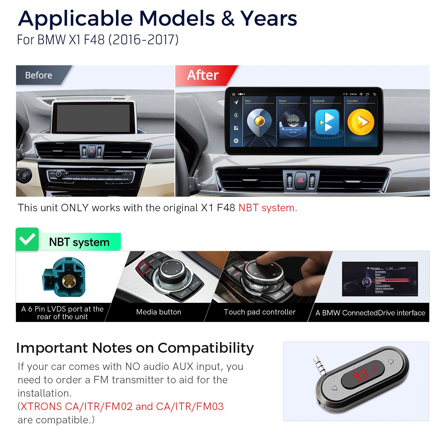 XTRONS QLB22NB12X1N BMW X1 F48 12.3in Android 13 Head Unit with CarPlay