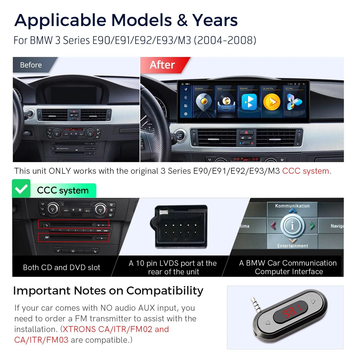 XTRONS 14.9" Android Head Unit Car Stereo for BMW 3 Series 8GB RAM 128GB ROM
