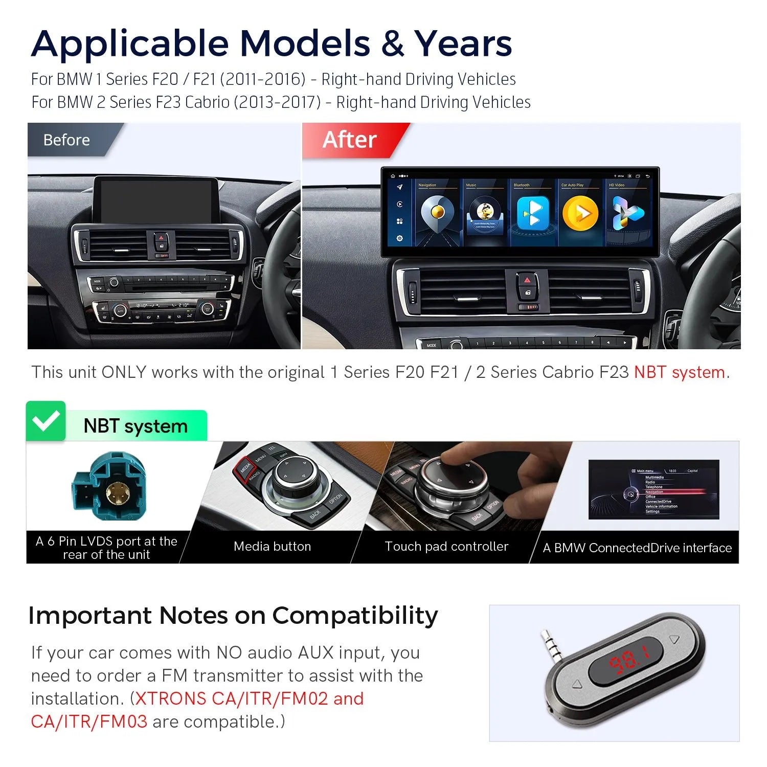 XTRONS QLBH44NENBR3 14.9 Inch Android Head Unit for BMW 1/2 Series