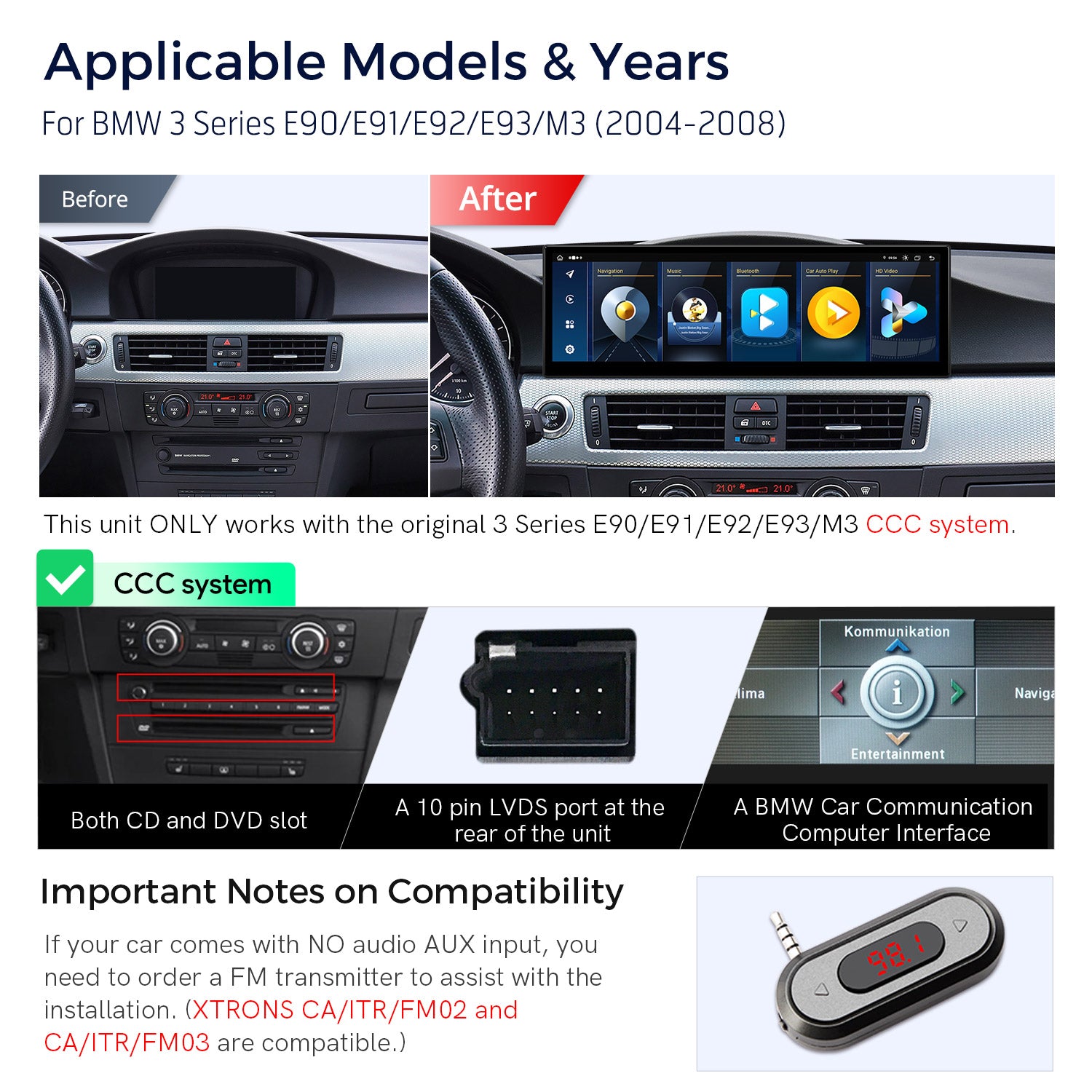 XTRONS QLBX4492CC3 BMW 3 Series 14.9in Android 14 Head Unit Car Stereo