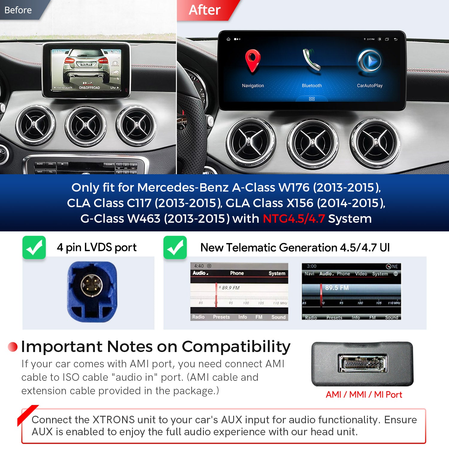 XTRONS Mercedes-Benz 12.3in Android Head Unit with Wireless CarPlay 4GB 64GB