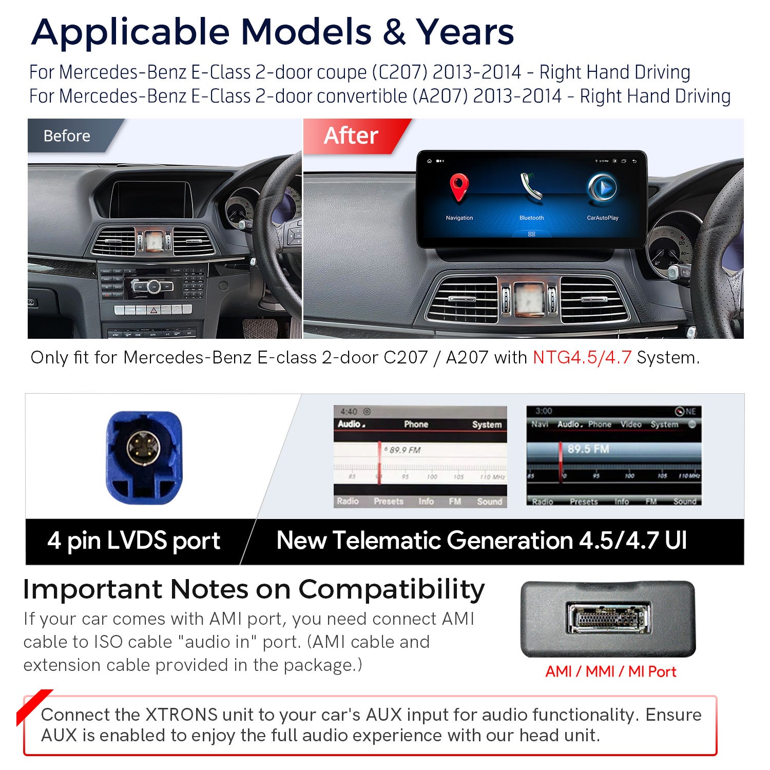 XTRONS QLM2245M12ECR Mercedes E-Class 12.3in Android Head Unit 4GB 64GB