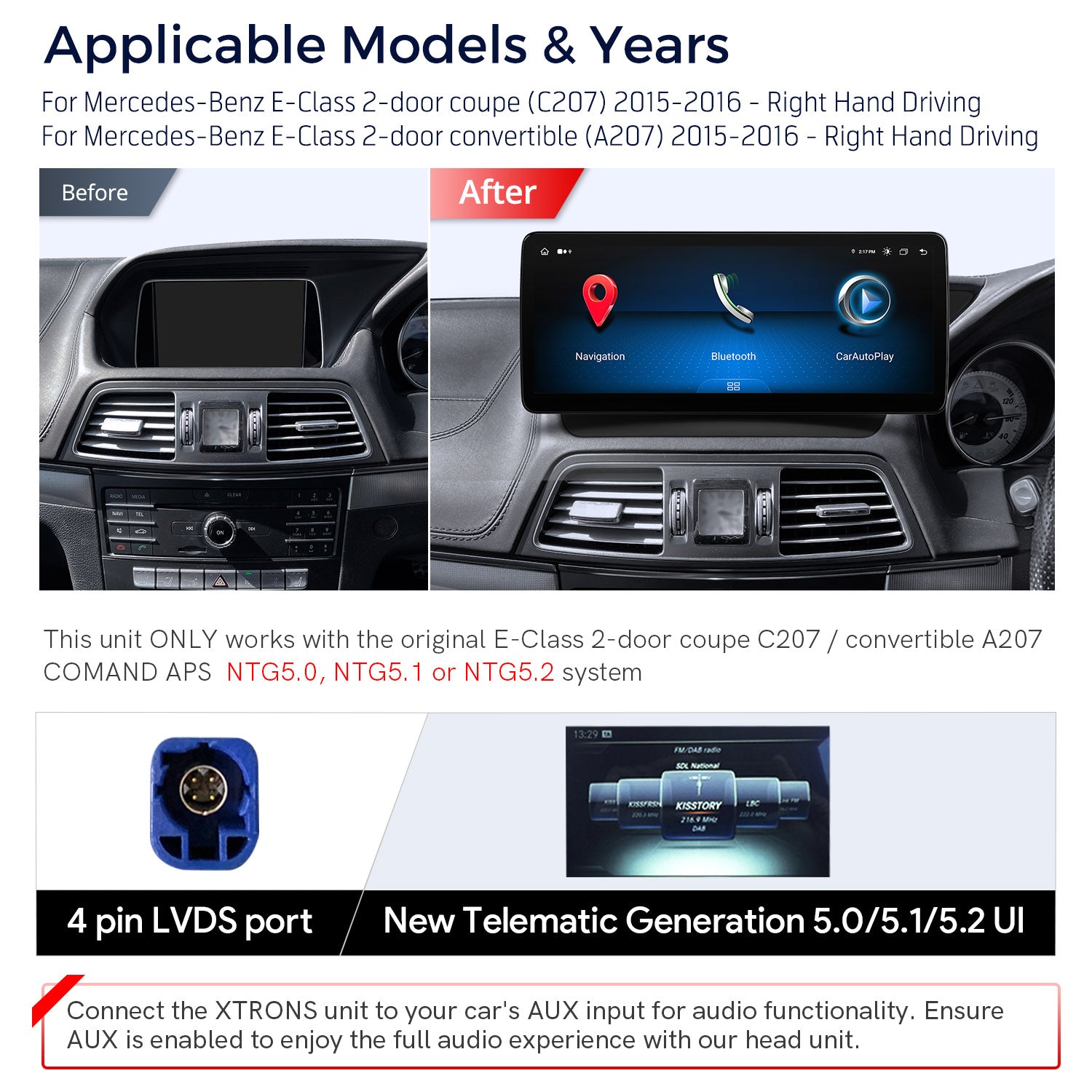 XTRONS Mercedes-Benz 12.3in Android Head Unit Wireless CarPlay 4GB 64GB