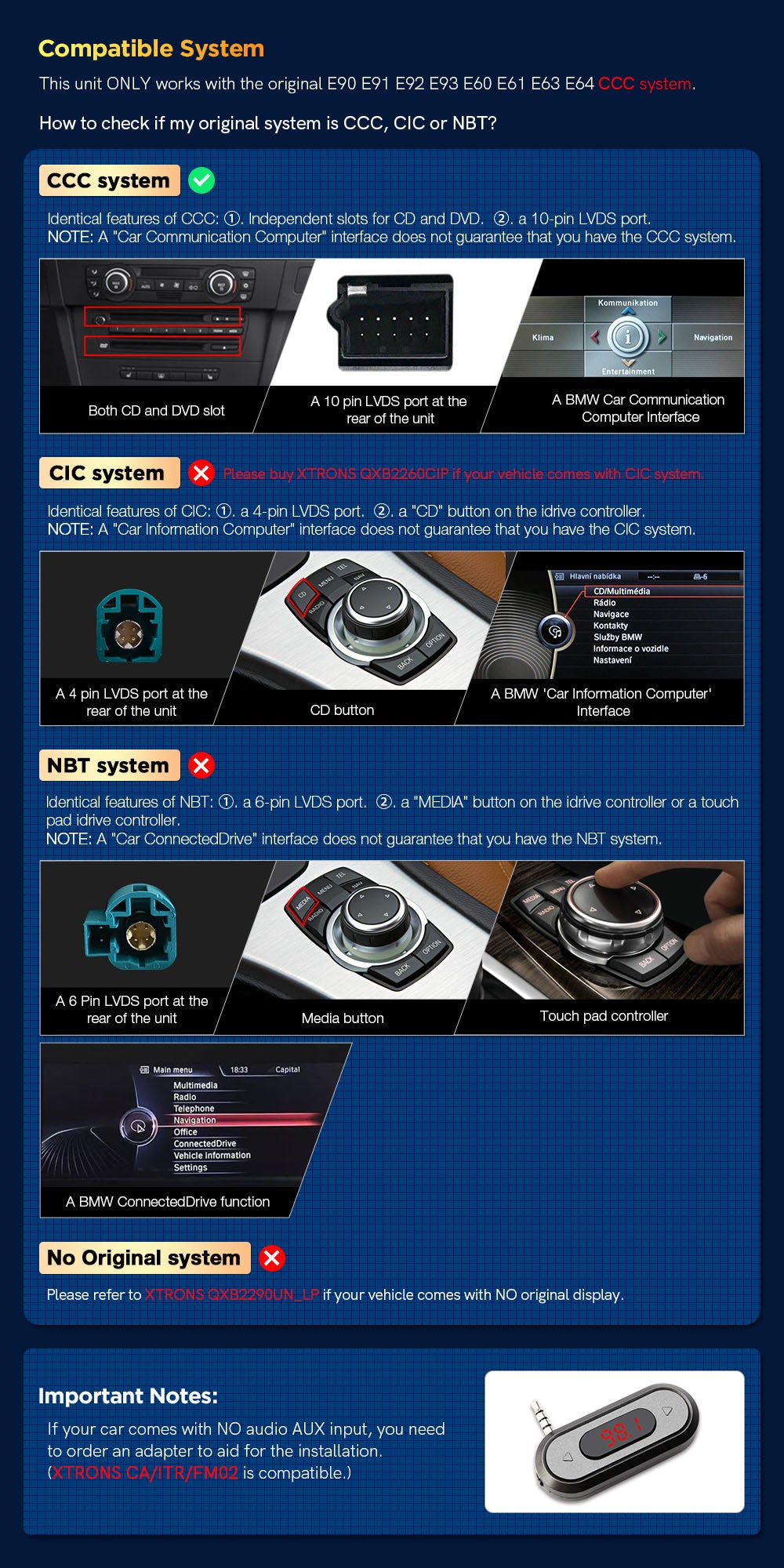 XTRONS QXB2260CCP Wireless CarPlay Android 12 Head Unit BMW 12.3in