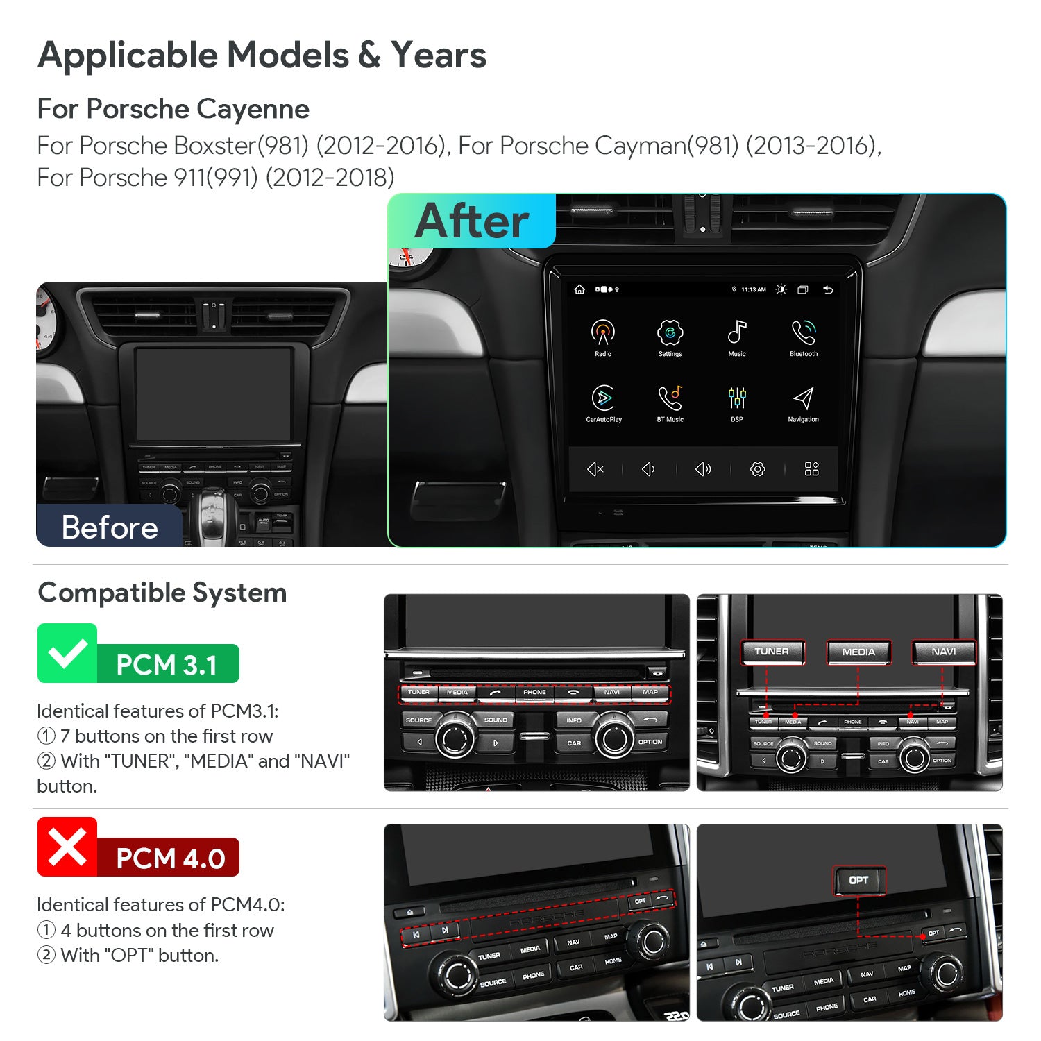 XTRONS IA Series Porsche 911 8.4in Nano Texture Screen Android Head Unit 4GB 128GB IAH84BSTPT
