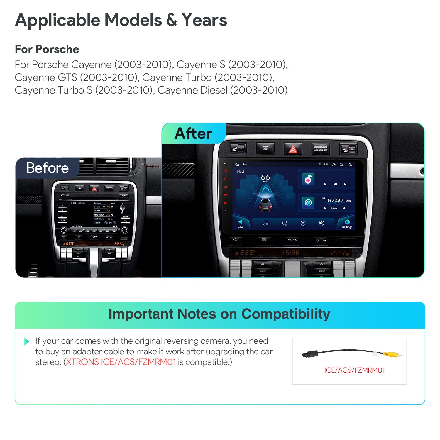 XTRONS IAH94CYPL 9" Android Car Stereo Wireless CarPlay for Porsche Cayenne 2003-2010