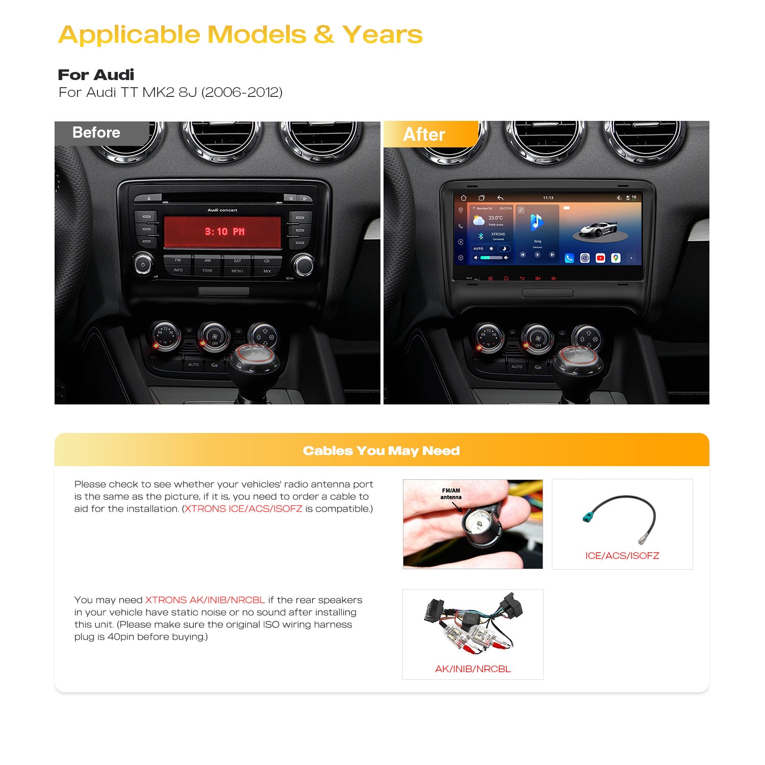 XTRONS IM84TTAH 8.8" Android 14 Car Stereo for Audi Wireless CarPlay