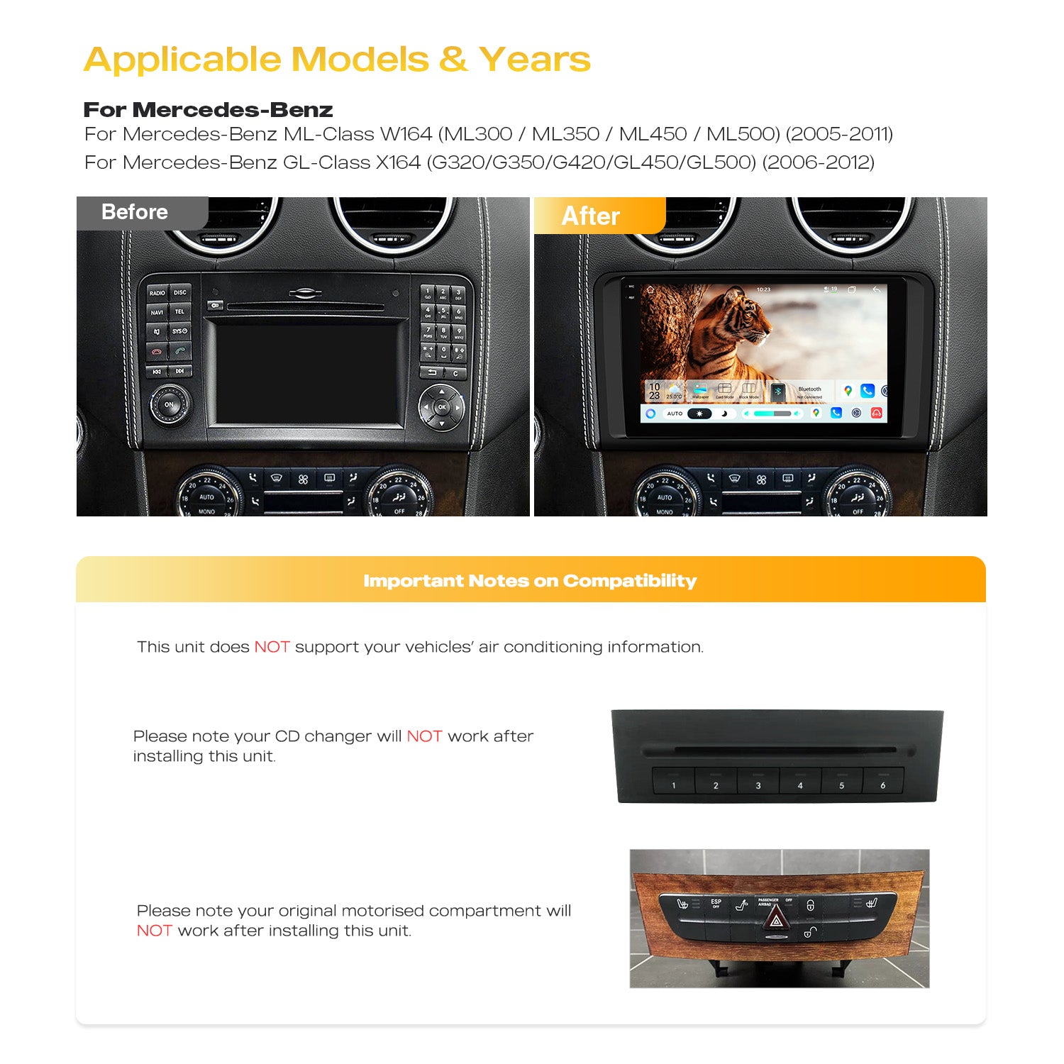 XTRONS IMHP94M164 9in Android Car Stereo Wireless CarPlay for Mercedes ML GL 2005-2012
