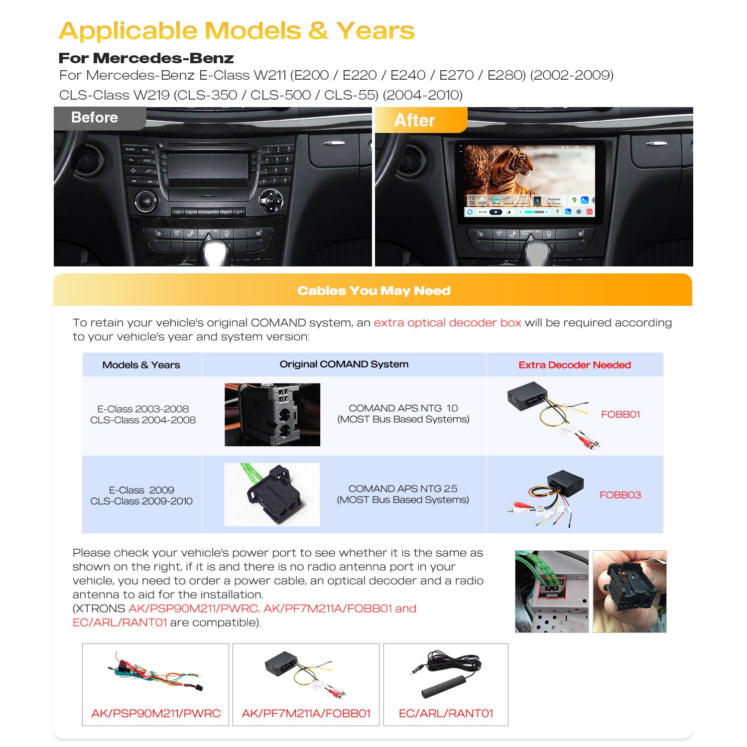 XTRONS 9in Android 14 Wireless CarPlay Stereo for Mercedes-Benz E/CLS-Class