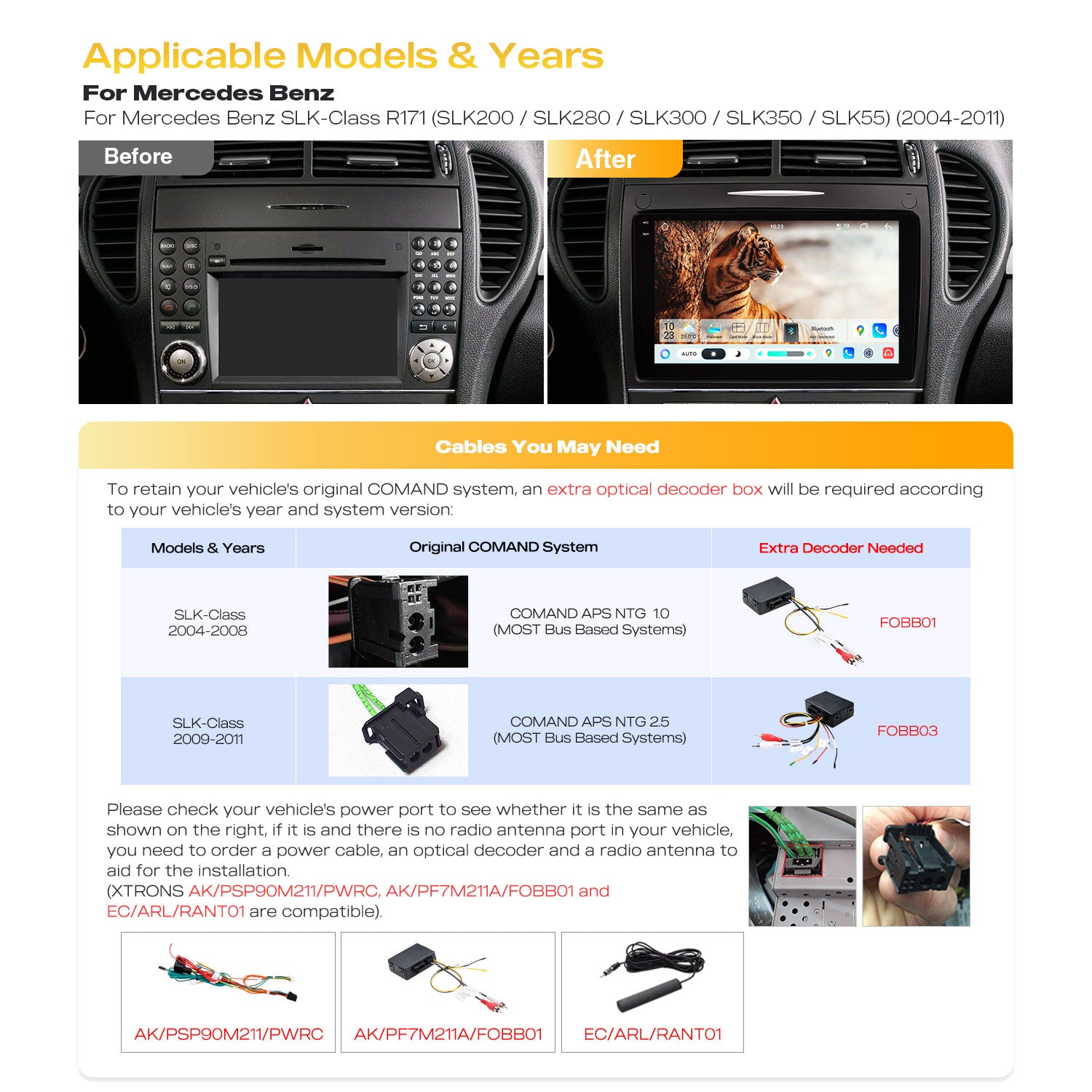 XTRONS IMHP94M350 9-Inch Android 14 Car Stereo Wireless CarPlay Mercedes SLK
