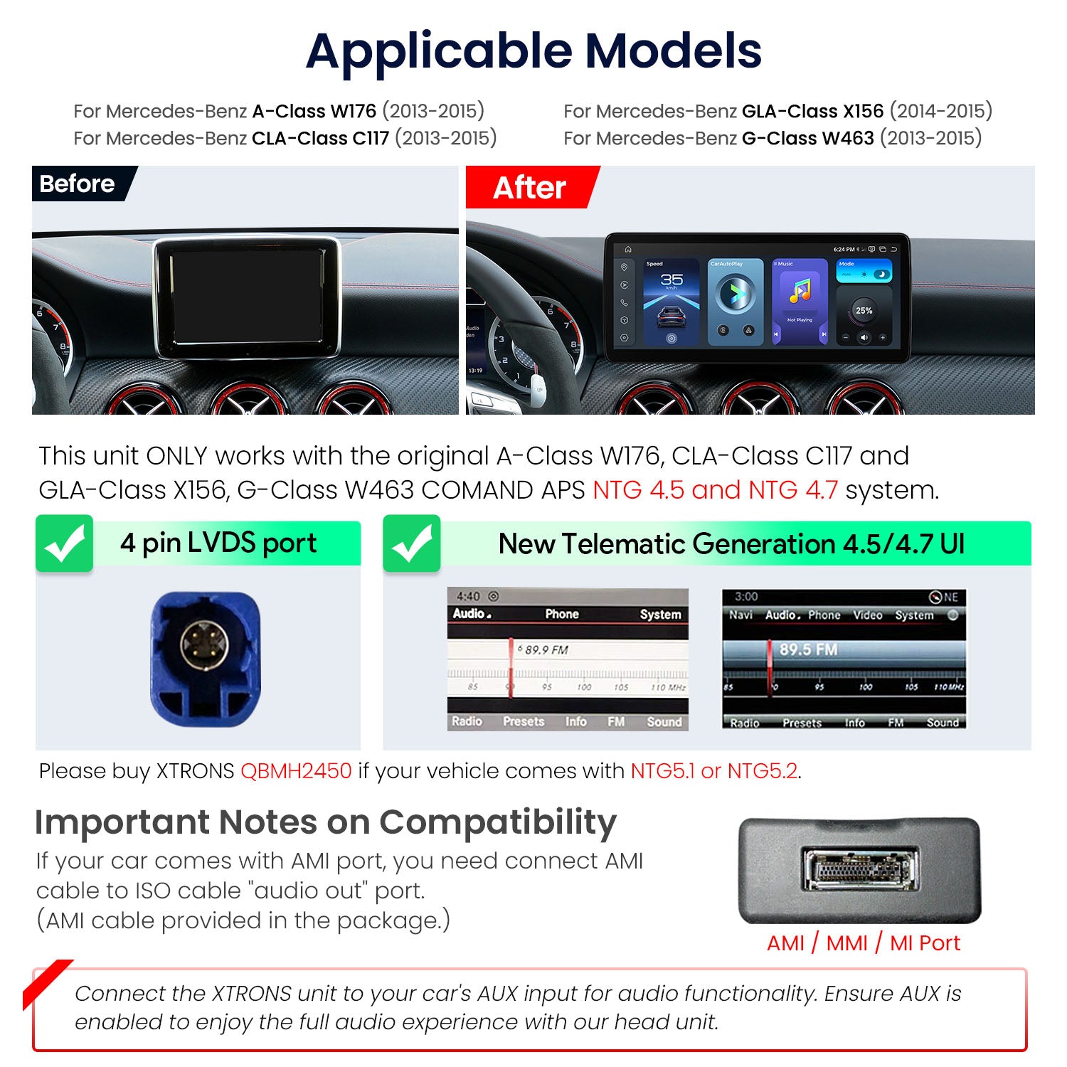 XTRONS QBMH2445 12.3in Android Head Unit Car Stereo 2K Screen for Mercedes-Benz