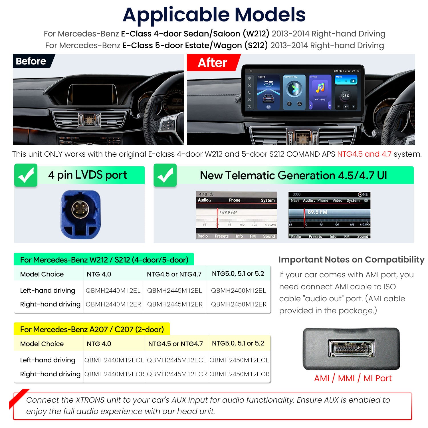 XTRONS QBMH2445M12ER Android Head Unit 12.3in 2K Screen Mercedes-Benz E-Class