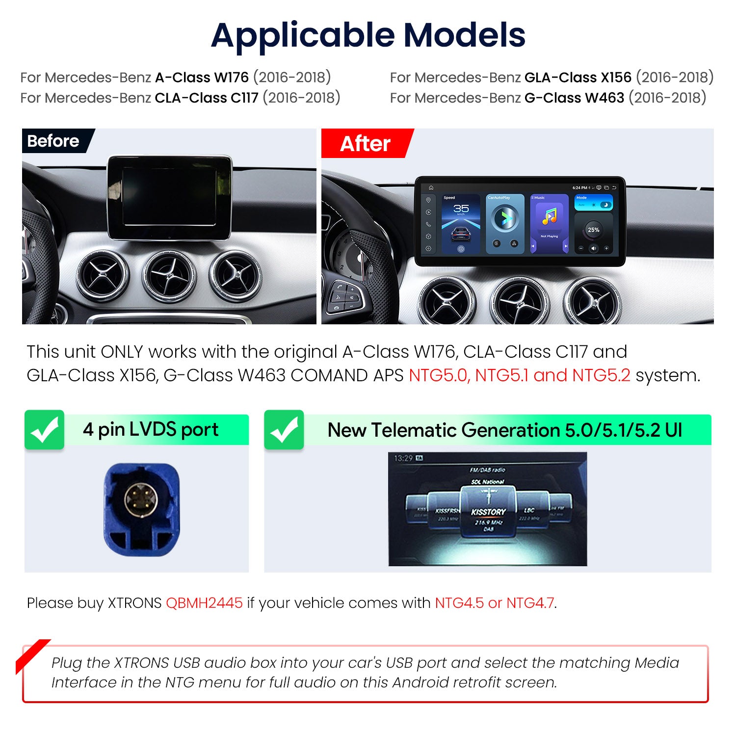 XTRONS QBMH2450 12.3" 2K Android Head Unit for Mercedes-Benz