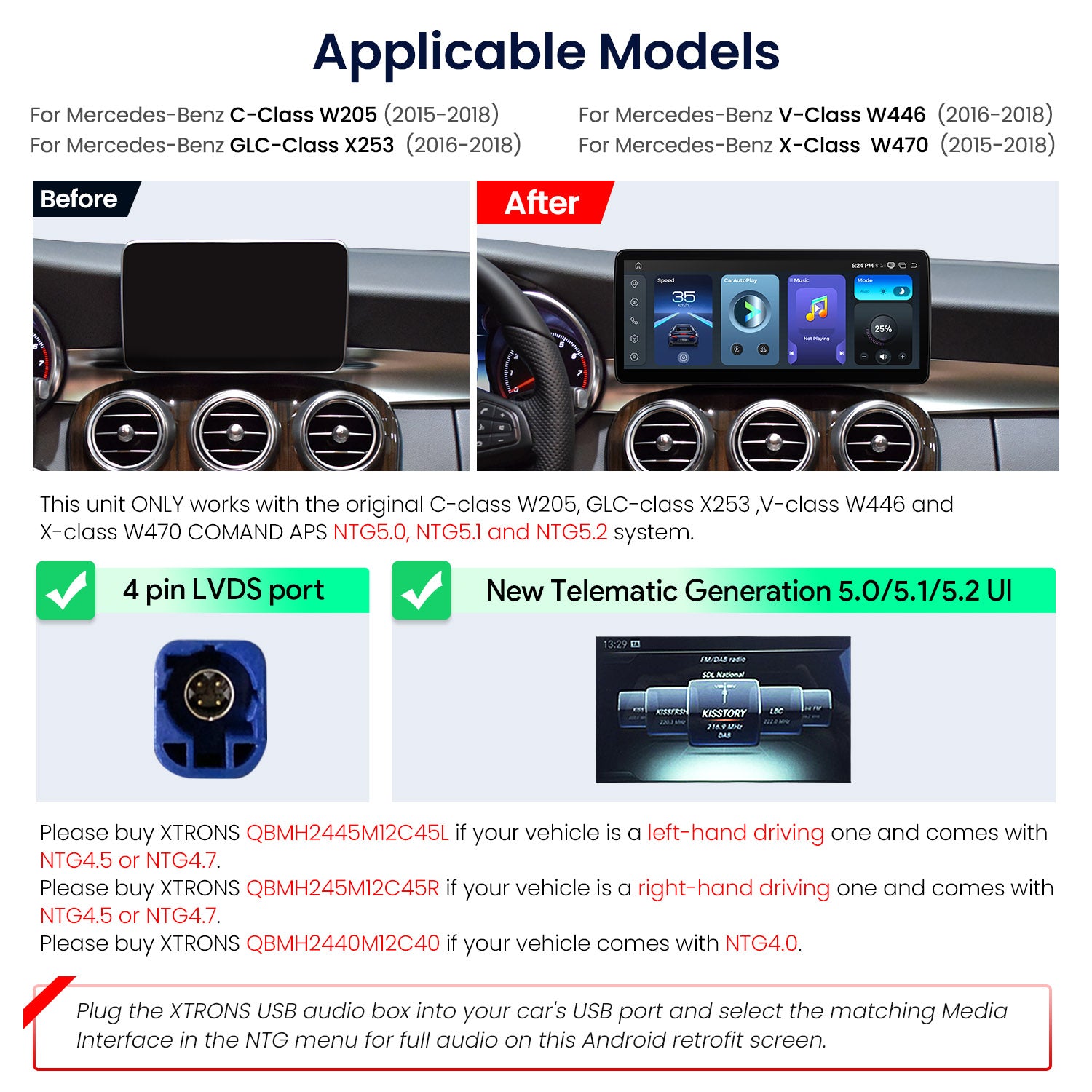 XTRONS 12.3" 2K Android 14 Car Stereo for Mercedes-Benz QBMH2450M12C5