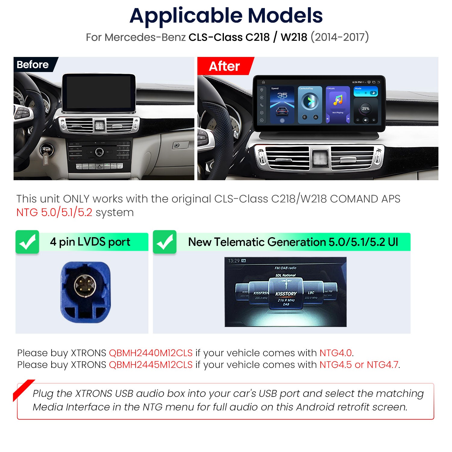 XTRONS QBMH2450M12CLS 12.3in 2K Android Head Unit for Mercedes CLS 2014-2017