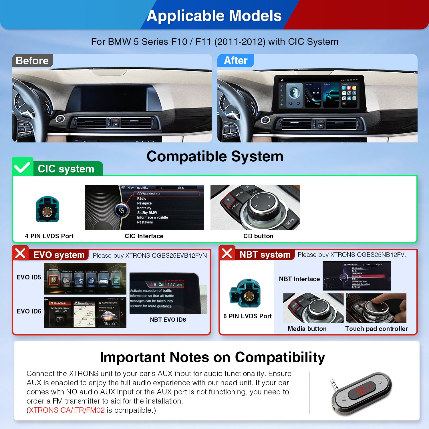 XTRONS BMW 5 Series 12.3" 2K Android Head Unit Car Stereo QGBS25CIB12FV