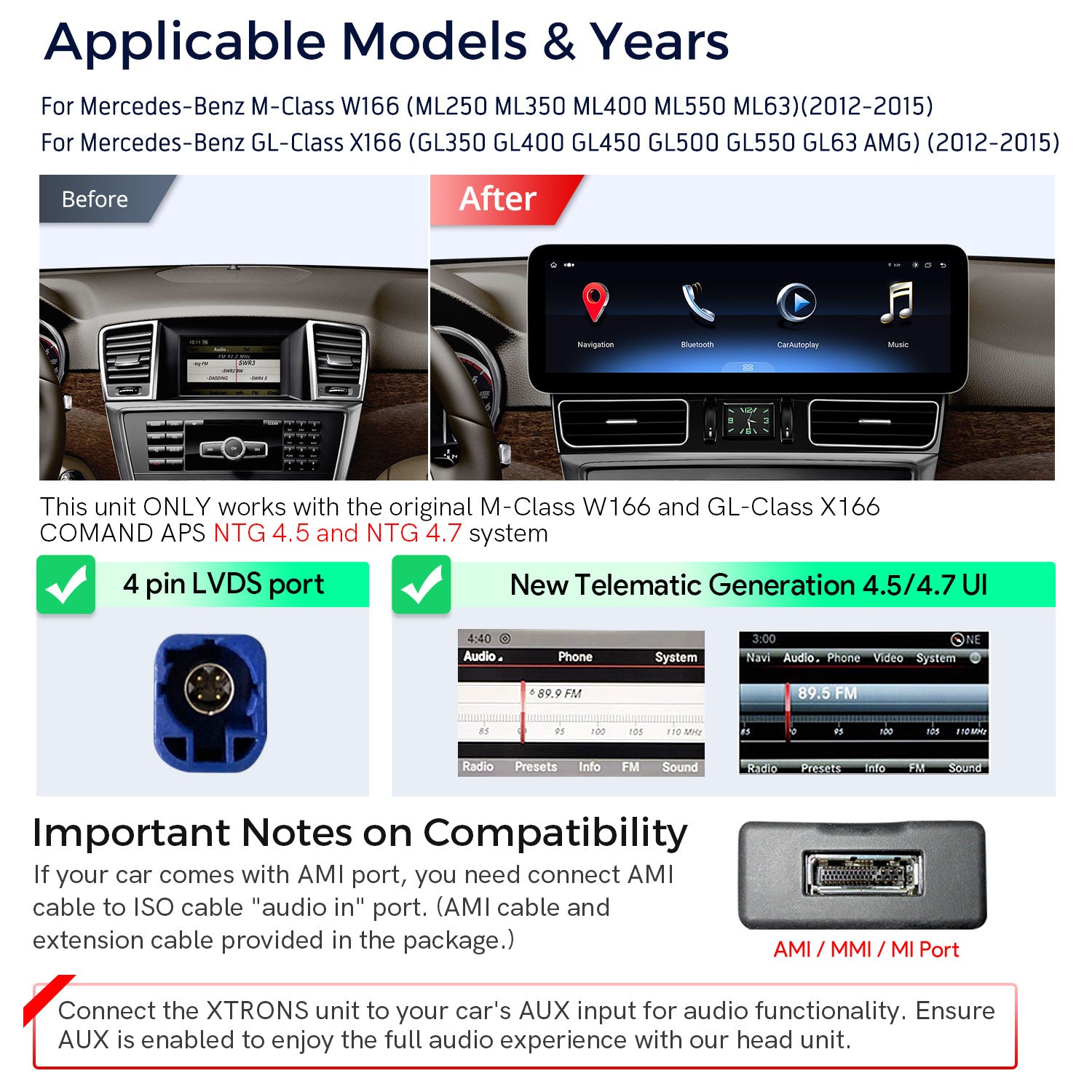 XTRONS QLM4450GLE 14.9in 2K Android Head Unit for Mercedes GLE GLS